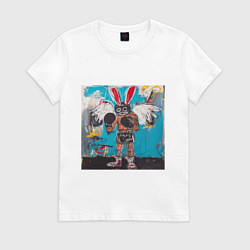 Футболка хлопковая женская Граффити с зайцем боксером, цвет: белый