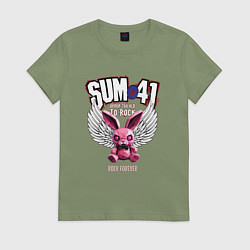 Футболка хлопковая женская Sum 41 розовый кролик, цвет: авокадо