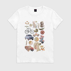 Футболка хлопковая женская Ретро коллаж, цвет: белый