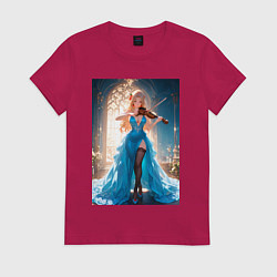 Футболка хлопковая женская Девушка в вечернем платье играет на скрипке, цвет: маджента