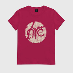 Футболка хлопковая женская NYC map, цвет: маджента