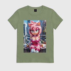 Футболка хлопковая женская Эми Роуз из Somic строит глазки, цвет: авокадо