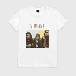 Футболка хлопковая женская Nirvana band foto, цвет: белый