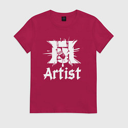 Футболка хлопковая женская Художник логотип с кистью, цвет: маджента