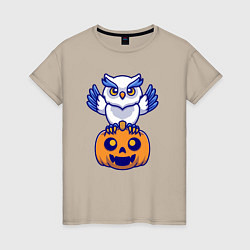 Футболка хлопковая женская Halloween owl, цвет: миндальный