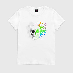 Футболка хлопковая женская Не стань серой массой - череп, цвет: белый