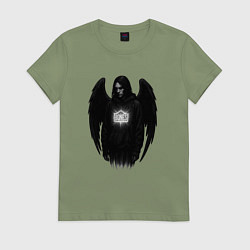 Футболка хлопковая женская Bones с черными крыльями, цвет: авокадо