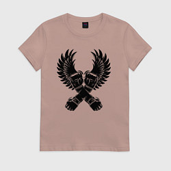 Футболка хлопковая женская ММА кулаки, цвет: пыльно-розовый