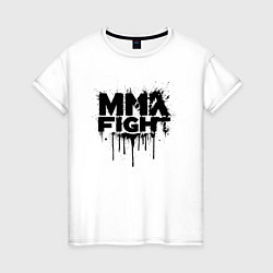 Футболка хлопковая женская MMA боец черной краской, цвет: белый