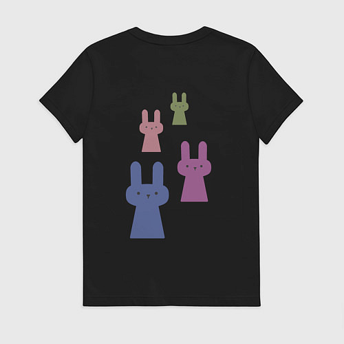 Женская футболка Зайцы - минимализм, разноцветные / Черный – фото 2