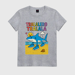 Футболка хлопковая женская Тралалеро Тралала на пляже, цвет: меланж