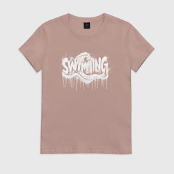Футболка хлопковая женская Плавание в стиле граффити, цвет: пыльно-розовый