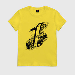 Футболка хлопковая женская Гоночный автомобиль и цифра 1, цвет: желтый
