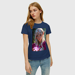 Футболка хлопковая женская Прекрасная эльфийка с магической сферой, цвет: тёмно-синий — фото 2