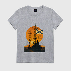 Футболка хлопковая женская Кораль на фоне заката ВМФ, цвет: меланж