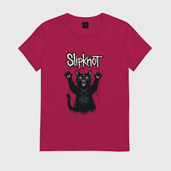 Футболка хлопковая женская Slipknot Кот с поднятыми лапами, цвет: маджента