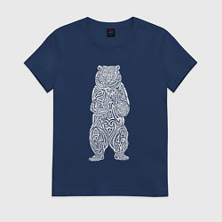 Футболка хлопковая женская Медведь оберег в виде кельтского орнамента, цвет: тёмно-синий