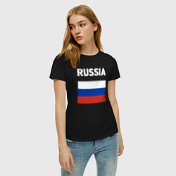Футболка хлопковая женская Russia flag, цвет: черный — фото 2