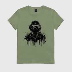 Футболка хлопковая женская Авиатор черный, цвет: авокадо