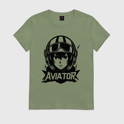 Футболка хлопковая женская Аниме-авиатор, цвет: авокадо
