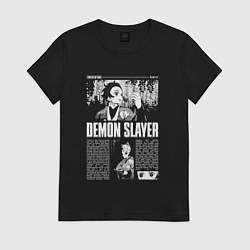 Футболка хлопковая женская Клинок рассекающий демонов - Танджиро, цвет: черный