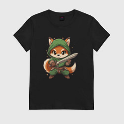 Футболка хлопковая женская Лисёнок с мечом, цвет: черный