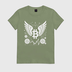Футболка хлопковая женская Биткоин с крыльями, цвет: авокадо