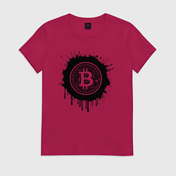 Футболка хлопковая женская Биткоин в черной красках, цвет: маджента