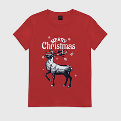 Футболка хлопковая женская Merry christmas deer, цвет: красный