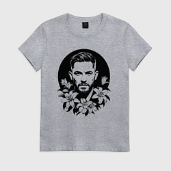 Футболка хлопковая женская Том Харди в цветочном обрамлении, цвет: меланж