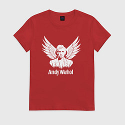 Футболка хлопковая женская Энди Уорхол с ангельскими крыльями, цвет: красный