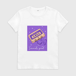 Футболка хлопковая женская Ретро аудиокассета, цвет: белый