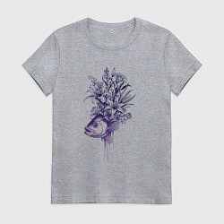Футболка хлопковая женская Рыба с цветами, цвет: меланж