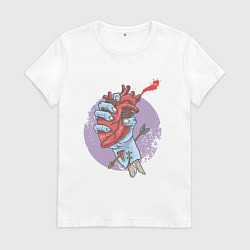 Футболка хлопковая женская Сердце в руке зомби, цвет: белый