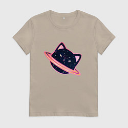 Футболка хлопковая женская Бесконечный кот, цвет: миндальный