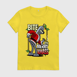 Футболка хлопковая женская Bender - bite my xmaas, цвет: желтый