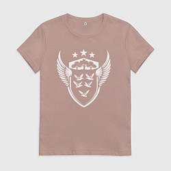 Футболка хлопковая женская Пять птиц на геральдическом щите, цвет: пыльно-розовый