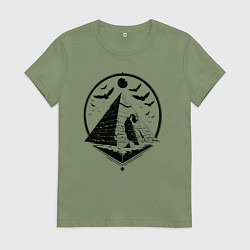 Футболка хлопковая женская Сфинкс в пирамиде, цвет: авокадо