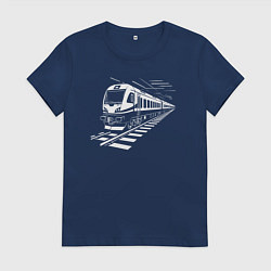 Футболка хлопковая женская Скоростной поезд, цвет: тёмно-синий