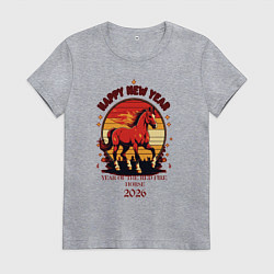 Футболка хлопковая женская Красный огненный конь символ 2026, цвет: меланж