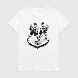 Футболка хлопковая женская Хоккейная дуэль, цвет: белый