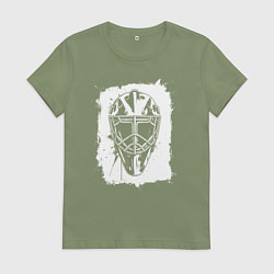 Футболка хлопковая женская Вратарская маска в белом квадрате, цвет: авокадо