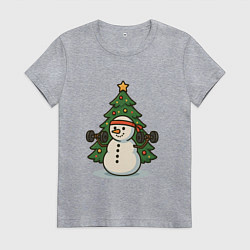 Футболка хлопковая женская Снеговик с гирями, цвет: меланж