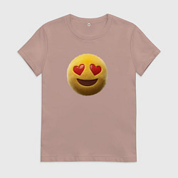 Футболка хлопковая женская Пушистый смайлик с сердечками в глазах, цвет: пыльно-розовый