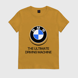 Футболка хлопковая женская BMW Driving Machine, цвет: горчичный
