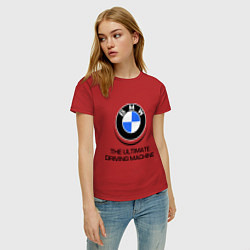 Футболка хлопковая женская BMW Driving Machine, цвет: красный — фото 2