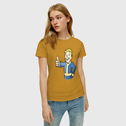 Футболка хлопковая женская Fallout vault boy, цвет: горчичный — фото 2