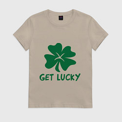 Футболка хлопковая женская Get lucky, цвет: миндальный