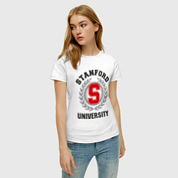 Футболка хлопковая женская Stanford University, цвет: белый — фото 2