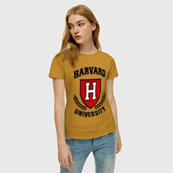 Футболка хлопковая женская Harvard University, цвет: горчичный — фото 2